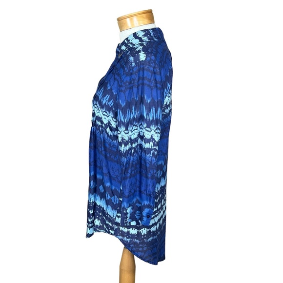 Vintage America Women’s Button Up Blue Tunic With Ink Blot Pattern Small… - Picture 10 of 15